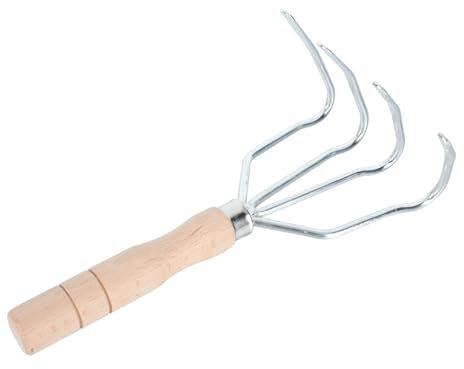 CIYODO Gartenrechen Mit Holzgriff Für Bodenlockerung Kultivierungsbedarf Graben Und Erdnussengraben Robust Und Langlebig
