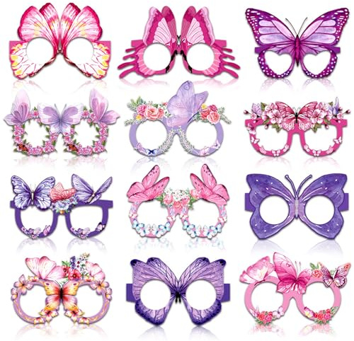 HUAJINGKEJI Lot de 12 cadres de lunettes en papier colorés en forme de papillon pour enfants et adultes pour mariage, anniversaire, Noël, décoration de fête