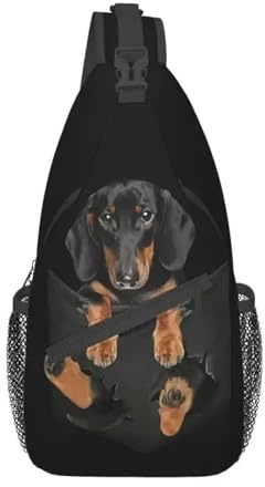 Lustiger Dackel-Crossbody-Rucksack für Herren, personalisierbar, Wurst, Dachs, Wiener, Hund, Schultertasche, Brusttasche, für Radfahren, Camping, Tagesrucksack