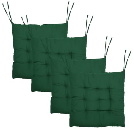 MIUUIPI 4 Stück Stuhlkissen, 40 x 40 cm Sitzkissen mit Bändern, Kissen für Gartenstühle, Sitzpolster für Indoor und Outdoor, Stuhlauflage für Esszimmer, Wohnzimmer, Studierzimmer (Dunkelgrün)