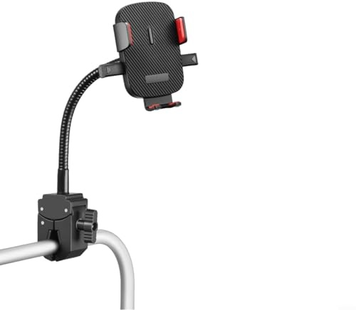 Soporte de teléfono móvil para bicicleta ajustable 360°, de metal y ABS con cuello de cisne flexible, montaje sin herramientas para bicicleta, scooter, cochecito o silla de ruedas (30 cm)
