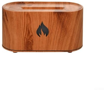 Umidificatore e diffusore a effetto fiamma, con serbatoio da 160 ml, spegnimento automatico, diffusore di oli essenziali, per ambienti silenziosi e aromaterapia (venature del legno)