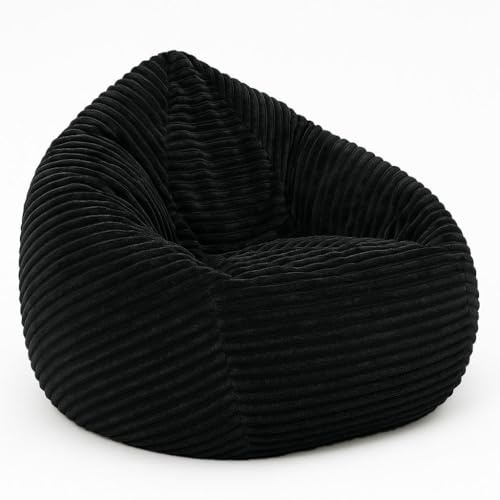 PATCH HOME Cordino Drop Sitzsack aus Breitcord – Bodensitzsack mit EPS-Füllung – Bequemer Lounge-Sessel für Erwachsene & Kinder – 3 Größen – Stylischer Cord Sitzsack mit Reißverschluss (Schwarz, XXL)