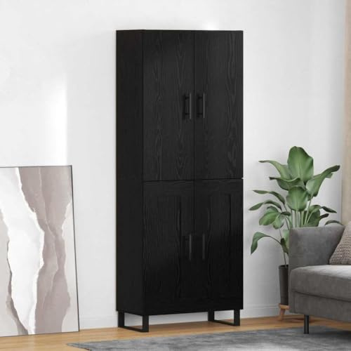 Nqyjm Storage Unit with 2 Wooden Doors High Cabinet Set of 2 Black Oak Chipboard and Glass Kitchen Sideboard, Side Cabinet for Living Room Model 1