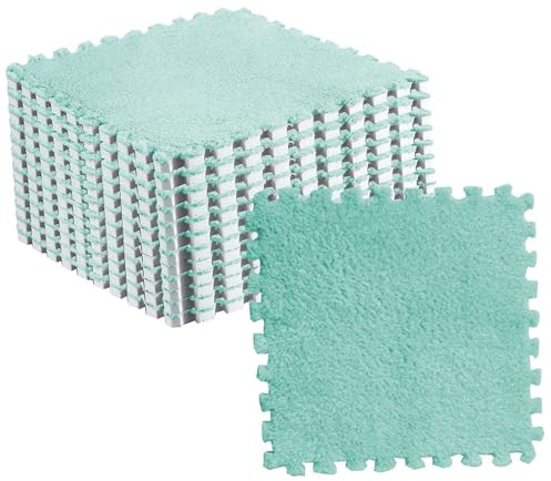 aqxreight 10pcs Plush Puzzle Floor Foam Mat Tiles Cuttable Slip Interlocking Carpet Tiles Sea Blue Your Bedroom Room Mo Plush Floor Mat TilesPlush Puzzle MatInterlocking Carpet (Green)