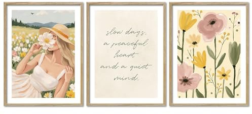 ARTFAVES® Poster Set - Abstract Green Art Trio - 3-teilige Bildercollage Wohnzimmer, Schlafzimmer - moderne Wandbilder Frühling, Sommer, Grün, Gemälde, Abstrakt - 30x40 cm - mit Rahmen Eiche