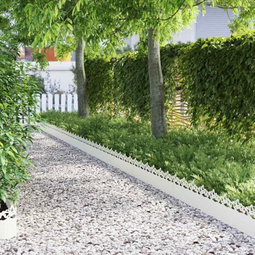LoogCape gräskanter 10 stycken vitt stål 103 x 0,05 x 22 cm för trädgårdsrabatter vägar avgränsning väderbeständigt hållbart flexibelt plug-in system