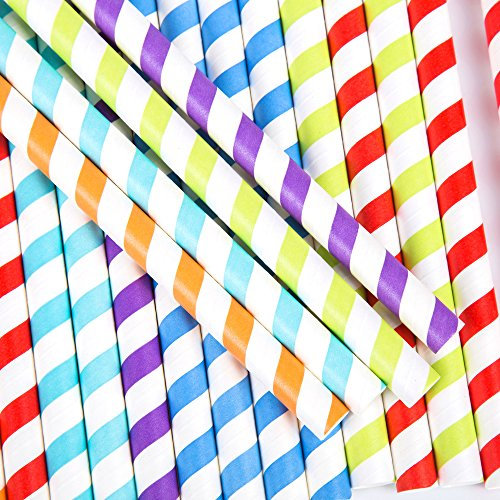 Jumbo Colour Striped Paper Drinking Straws (20)