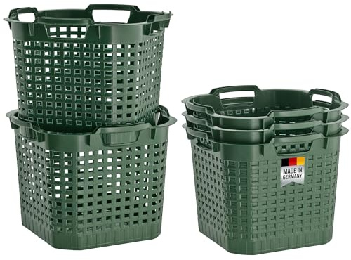 Skördkorg 25 l – set om 5 – trädgårdskorg – grön | livsmedelssäker | fruktkorg | fruktkorg | robust | BURI, Fruktkorg, lövkorg, plast, vridbar, stapelbar, trädgårdstillbehör, hållbar, resistent, tillverkad i Tyskland