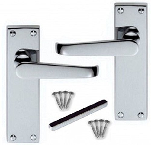 EUROART Victorian Straight Door Handle Lever Latch Long Plate Polished Chrome - 150 x 40mm