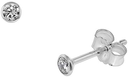 trendor Ohrstecker für Damen und Herren 585 Weißgold 14 Kt Zirkonia 3 mm | Ohrringe aus Echtgold,