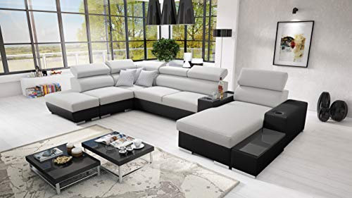 All4All Ecksofa mit Schlaffunktion Ponti 368 cm x 227 cm - Wohnlandschaft U-Form - Schlafsofa mit Bettkasten - XXL Sofa - Groß - Gewebe mit Kunstleder - Rechte Seite - Grau/Schwarz - Modern 26
