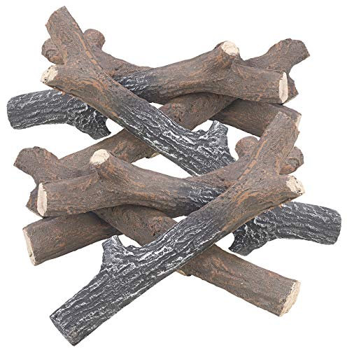 Carlo Milano Bioethanol Kamin Dekos: 8er-Set Deko-Äste für Bioethanol-Öfen, hitzebeständige Keramik (Holz Ethanol Kamin, Dekoration Holzoptik, Keramikholz direkt ins)