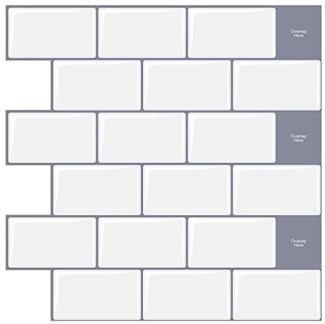 WoStick Peel and Stick Wall Tiles (10-Sheets), Subway Self Adhesive Wall Tiles Tile Stickers Backsplash for Kitchen Bathroom Home Decoration White(30.5x30.5cm)