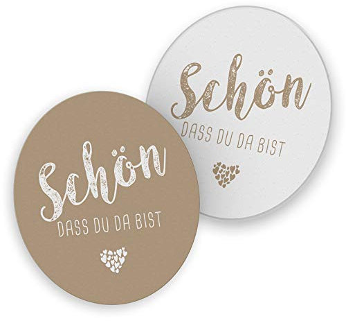 itenga 40x Bierdeckel Untersetzer Schön DASS du da bist rund 10,7 cm Tischdeko für Veranstaltung Gäste Feier (Latte Macchiato)