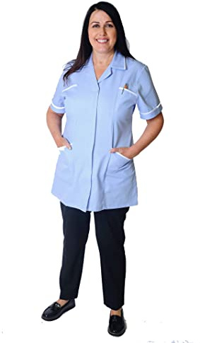 Skywear T70 Healthcare Beauty Tunics Woman Girls Ladies Tops Office Uniform Shirts Top, SkyWhite, 14