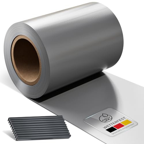 Juskys PVC Sichtschutzstreifen Doppelstabmatten Zaun - 35m x 19 cm - 30 Befestigungsclips - hellgrau - Zaunfolie Sichtschutz Windschutz Garten Gartenzaun