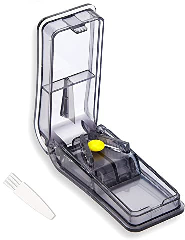 GeekerChip Tablettenteiler,pillenteiler,medikamententeiler,für Große und Kleine Tabletten,Medikamententeiler mit Aufbewahrungsfach,teilt Pillen exakt (Schwarz)