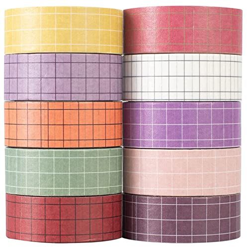 YUBX 10 Rollen Vintage Washi Tape Set 15 mm breites Gitter, dekorative Klebebänder für Bullet Journals, Planer, Scrapbooking, Geschenkverpackung, Heimwerkerhandwerk (Tulpe)