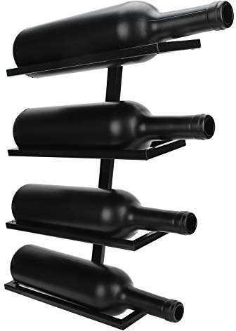 Ausla Portabottiglie da Parete in Metallo, Supporto per 4 Bottiglie di Vino, Design Montaggio a Muro, Nero, per Soggiorno, Bar, Ristorante