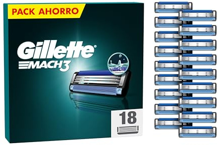 Gillette Mach3 Rasierklingen, 18 Ersatzteile (3 Klingen), Mikroschutzklappe, optimaler Gleiteffekt mit Schmierband, bis zu 15 Rasuren mit 1 Klinge