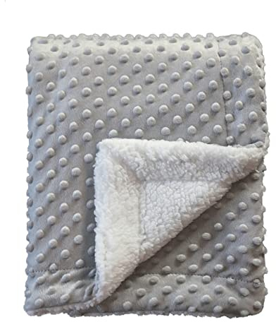 CREVENT - Coperta morbida e calda in pile sherpa, per neonati, per culla e passeggino, per tutte le stagioni (75 x 100 cm, grigio chiaro, a pois)