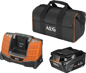 AEG - Pack Batterie 18V 4.0Ah HD + Chargeur Rapide Set L1840SHD – Technologie PRO18V, Protection Thermique et Cellulaire, Indicateur LED, Sac de Transport Inclus