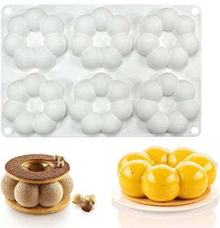 Moldes de pastel de mousse francés de silicona, molde de vela de jabón de chocolate para hornear 3D DIY, 6 agujeros rosquilla de pétalo