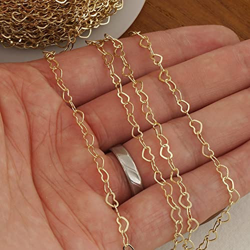2 Yards 14k Gold Filled Heart Chain - Unfinished for Custom Bracelet & Necklace Creation - Ideal Jewelry Making Supply