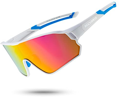 ROCKBROS Fahrradbrille Polarisierte Sonnenbrille Sportbrille Radbrille Herren Damen mit UV400-Schutz TR90-Rahmen für Outdoor-Sport Radfahren Laufen Weiß Blau