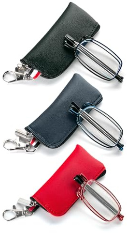 MMOWW 3er-pack Faltbare Lesebrille für Damen und Herren mit Teleskopstange mit Reißverschluss Schlüsselanhänger Mini Blaulichtfilter Brillen +2.5
