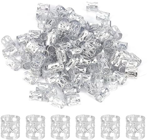 JITNGA 50 Stück Dreadlocks Zubehör, Aluminium Dread Lock Verstellbar Metall Cuffs Dreadlocks Perlen Flechtet Haar Schmuck Für Modenschauen, Partys (Silber)