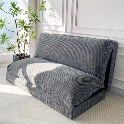 MAXYOYO Folding Sofa Bed, Extra Thick and Long Floor Sofa Convertible Sleeper Chair with Washable Cover, Floor Couch Lounge Bean Bag Bed for Living Room, Dark Grey, 39x95 Inch