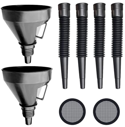 2-Piece Funnel And 4-Piece Telescopic Duct Funnel Set With 2-Piece Filter, Flexible Plastic Fuel Funnel, Suitable For Large Plastic Funnels For Cars, Oil Funnels, Car Funnels, Oil Change Tool