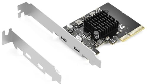 ELUTENG PCIE USB C 3.2 Gen2 Card 2 Ports (2 x Type C), 10Gpbs PCI Express Expansion Card Compatible with PCIE X4/X8/X16, With Heatsink for Desktop PC Windows 11/10/8/7/XP