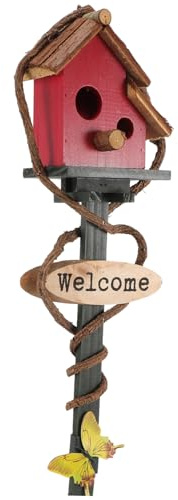 Toddmomy Decorative Bird House with Garden Stake, Red Double-hole Bird Sleeping Nest for Outdoor Yard and Patio Gardening Décor, Lawn Stake Nest Suitable for Parks and Courtyards Random Random Color