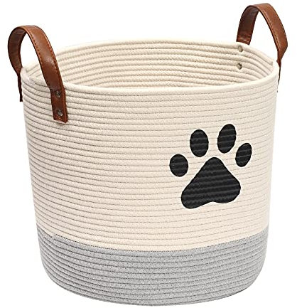 Gzsekken Cotton Rope Storage Basket,Foldable Laundry Basket,Blanket Basket,Woven Basket with Handle , Baby Laundry Basket,Dog Toy Storage Basket/Grey