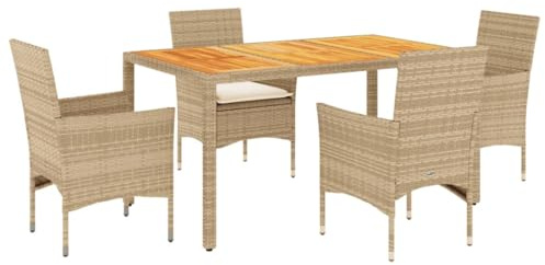 vidaXL Garten Essgruppe 5-TLG., Gartenmöbel Set mit Kissen, Gartengarnitur Tisch 4 Stühle, Lounge Sitzgruppe Sitzgarnitur, Beige Poly Rattan Akazie