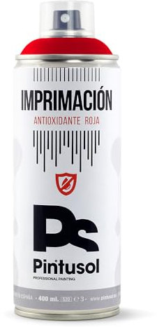 PINTUSOL Imprimación Antioxidante Roja en Spray, Pintura Antióxido Metal, Acabado Mate, Alta Opacidad y Protección, Secado Rápido, Fácil Aplicación, Primer Anti Óxido Profesional Espray 400ml