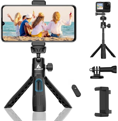 Ailight Mini trépied pour iPhone, perche à selfie portable extensible avec télécommande sans fil, support de téléphone amélioré et adaptateur de caméra d'action pour téléphone portable/appareil photo