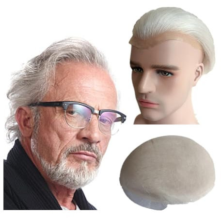 Toupet hommes Pièces de cheveux toupet for hommes, prothèse de cheveux naturels, système de remplacement de cheveux en dentelle suisse, unités de cheveux, Base 10*8 Perruques Toupee Cheveux(Ash blonde