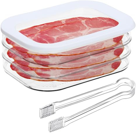 Speckbehälter für Kühlschrank,Wurst Aufbewahrung Aühlschrank,Aufschnittbox stapelbar,Kostenloser Clip,Transparente Aufbewahrungsbox für Speck,Kühlschrank und Organisation in der Küche 22.5*16*9CM
