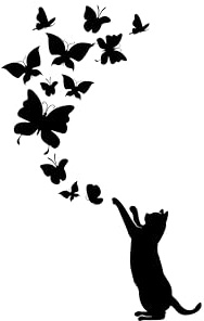 Cat & Butterflies Cute Stickers - Easy-to-Apply - Waterproof Decal - Scrapbooking, Cars, Water Bottles, Laptops, Fun Gifts (Black, Extra Large)