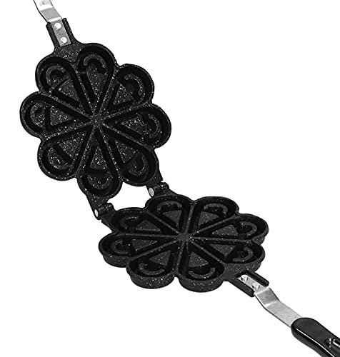 Piastra per waffle in ferro, per waffle senza colla, con manico, a forma di cuore, per torte e waffle, per la domestica