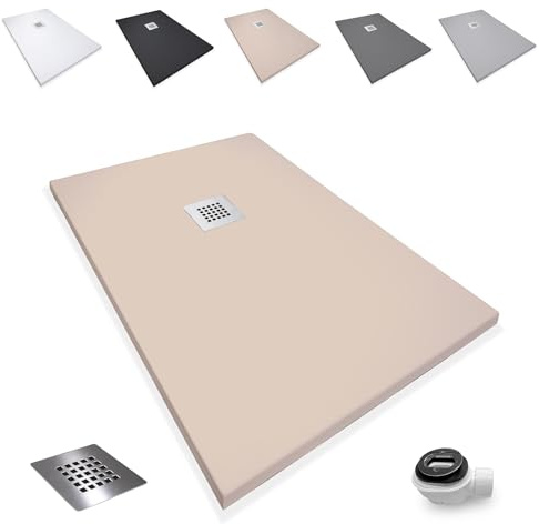 EL BAÑO MODERNO Plato Ducha 70x110CM Antideslizante Antibacteriano | Resina Resistente a Agentes Químicos · Incluye Rejilla Desagüe Ducha · Válvula Sifón · Color Beige