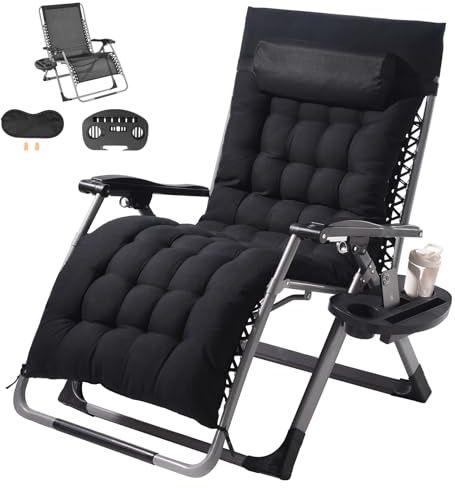 VEVOR Fauteuil Inclinable Zéro Gravité, 825 mm, Transat Relax Jardin pour Intérieur Extérieur, Chaise Longue Anti-gravité Réglable avec Coussin, Appui-tête, Repose-pieds, Porte-gobelet, 226,8 kg, Noir