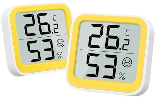 NOKLEAD Termometro Misuratore di umidità Interno Mini igrometro Monitor Dispositivo di misurazione della temperatura ambiente con icona facciale Indicatore di comfort (2, Giallo, 5cm)
