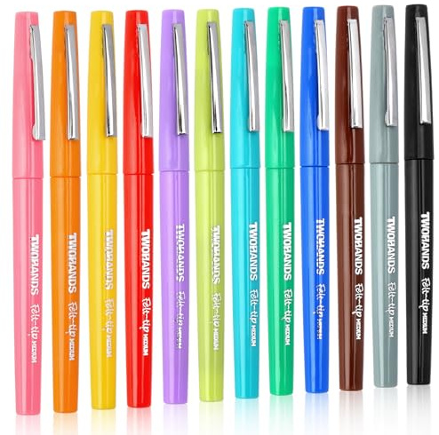 TWOHANDS 12 Stylos feutres, pointe moyenne (0,7 mm), assortiment de couleurs, Feutres de Coloriage Pour Peinture, croquis, codage couleur, journalisation, prise de notes, 22004