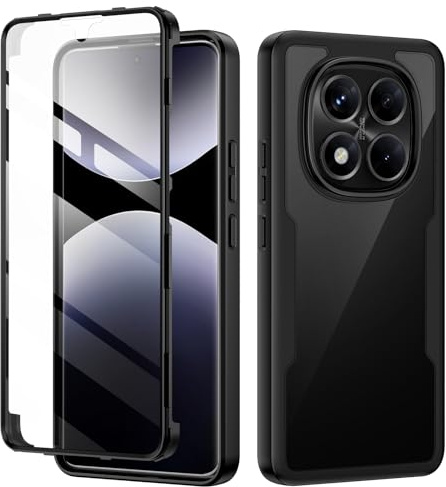 seacosmo Funda para Xiaomi Redmi Note 14 Pro 5G/14 Pro Plus 5G, Carcasa Protectora Completa 360° Antigolpes y Antiarañazos con Protector de Pantalla Incorporado Transparente Case, Negro