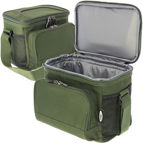 Personal Cooler Bag Insulated Bait & Food Storage Bag with Dual Zipped Main Compartment, Front Pocket, Mesh Side Pockets & Adjustable Shoulder Strap Outdoor Camping Hiking Carp Fishing NGT